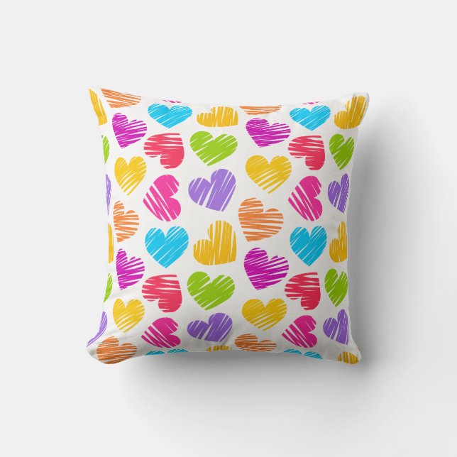 Modern och Girly Vibrant Doodled Hearts Mönster Kudde (Framsida)