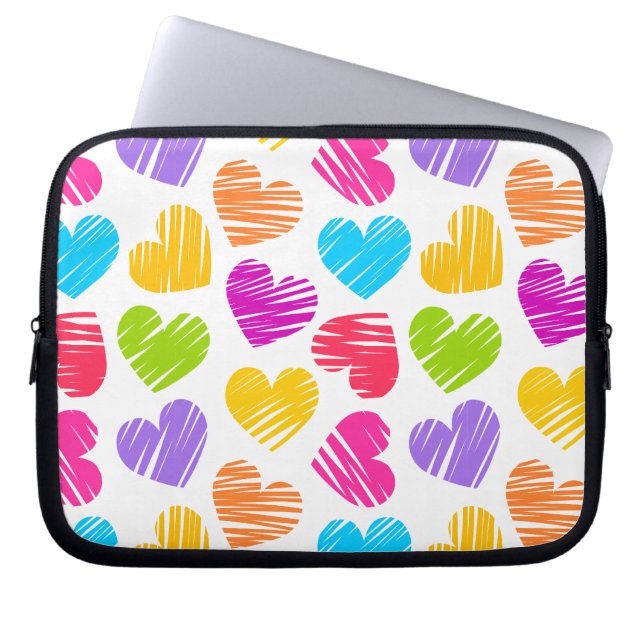 Modern och Girly Vibrant Doodled Hearts Mönster Laptop Sleeve (Framsidan)
