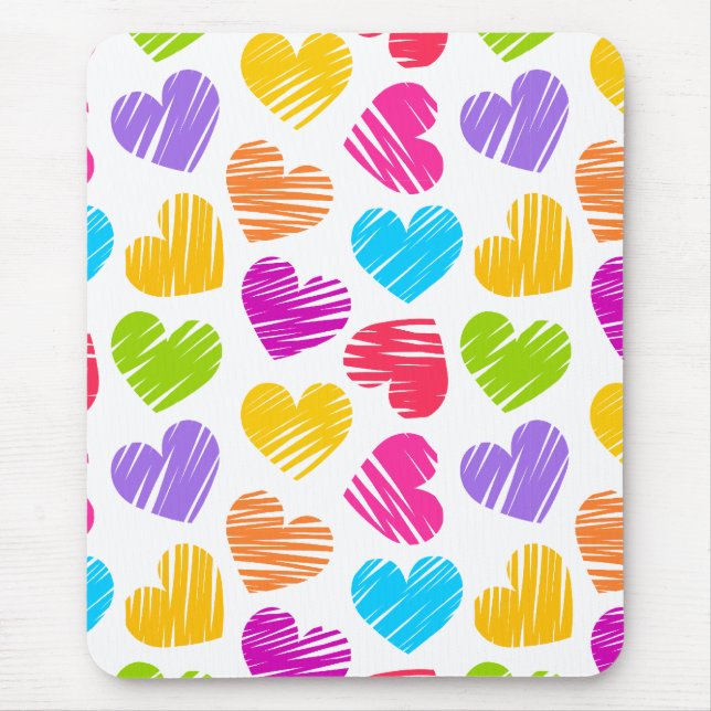 Modern och Girly Vibrant Doodled Hearts Mönster Musmatta (Framsidan)