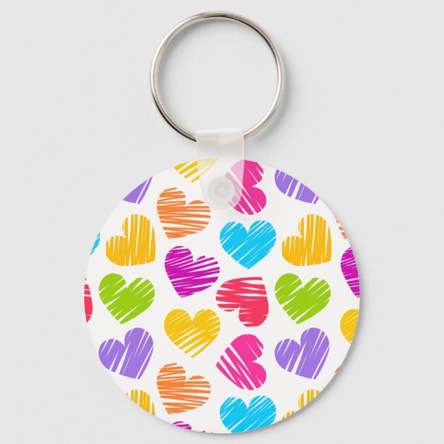 Modern och Girly Vibrant Doodled Hearts Mönster Nyckelring (Framsida)