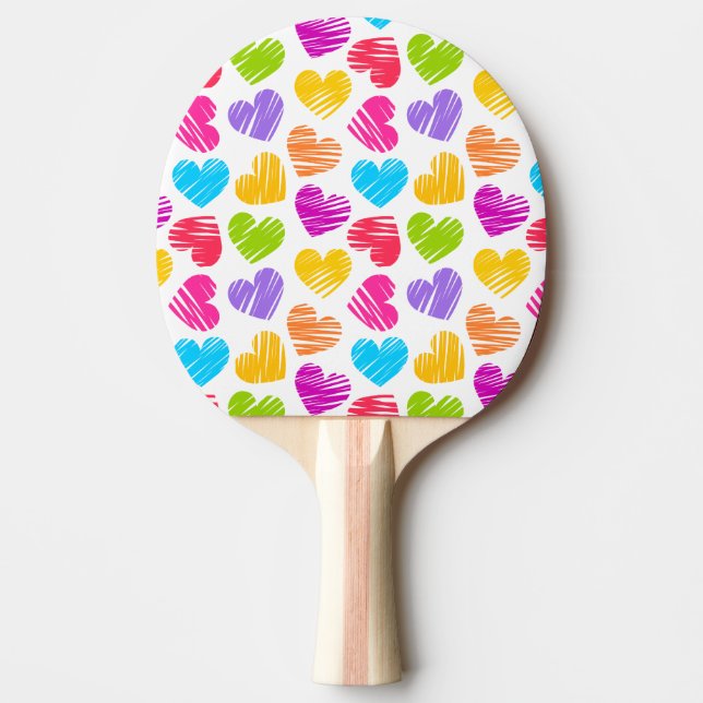Modern och Girly Vibrant Doodled Hearts Mönster Pingisracket (Framsidan)