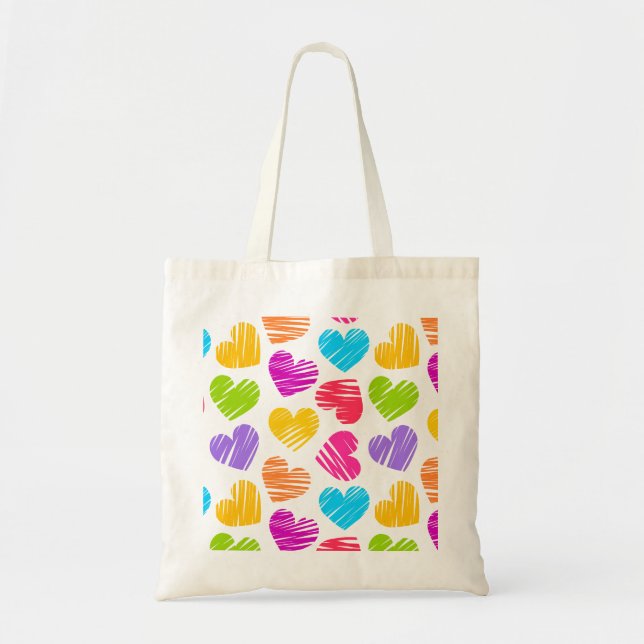 Modern och Girly Vibrant Doodled Hearts Mönster Tygkasse (Framsidan)