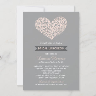 Modern och Grått Blommigt Heart Möhippa Luncheon Inbjudningar