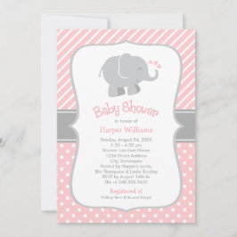 Modern och Grått Elephant Girl Baby Shower Inbjudningar