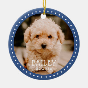 Modern och lekfull dots Pet Hund Puppy Tass Photo Julgransprydnad Keramik