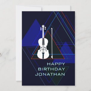 Modern och Masculine Navy Blue Music Violin Birthd Inbjudningar