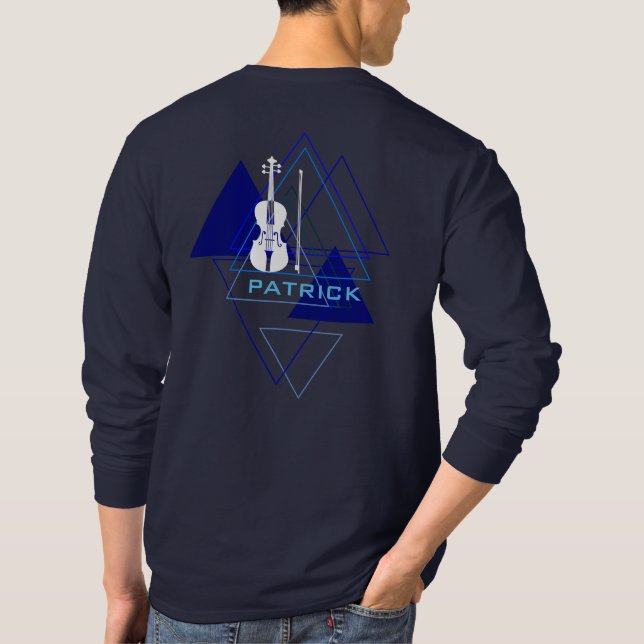 Modern och Masculine Navy Blue Music Violin Design T Shirt (Baksida)