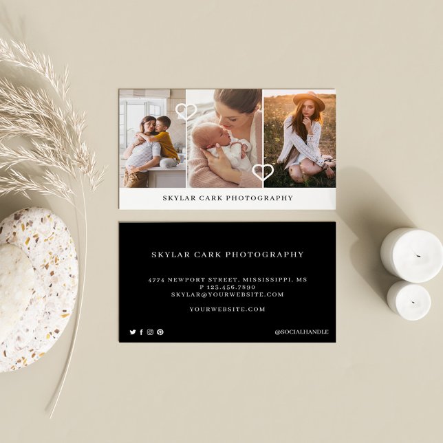 Modern och minimal 3 fotolayoutfoto visitkort (Skapare uppladdad)