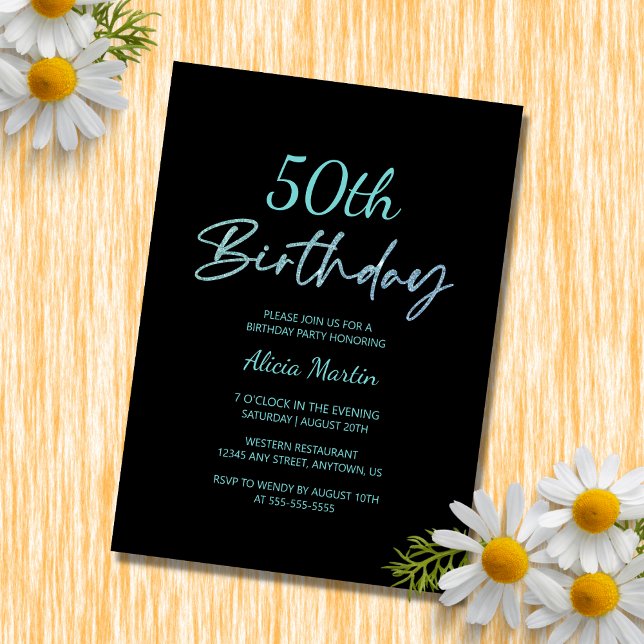 Modern och minimal blå typografi, svart födelsedag inbjudningar (Skapare uppladdad)