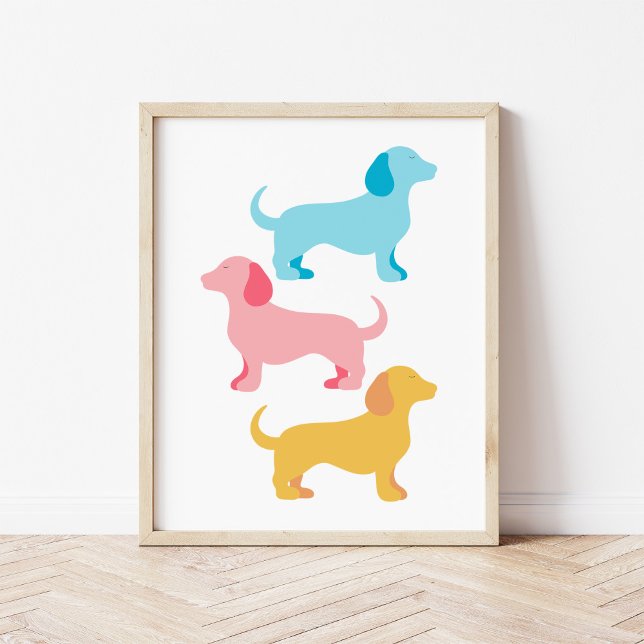 Modern och Minimal Dachshund Hund Collage Barnkamm Poster (Skapare uppladdad)