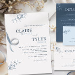 Modern och minimal inbjudan till elegant med blått<br><div class="desc">Modern elegant bröllop-inbjudan med contemporary-typografi och handritad blommigt av subtil bra i blått. Enkel att fylla i mallen. Möjlighet att "redigera med hjälp av verktyg" och göra ändringar i teckensnitt storlekt, stil, position och till och med färg. De sista namnen är i en dammig blå nyans medan resten av texten...</div>