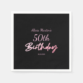 Modern och minimal Rosa, svart födelsedag Pappersservett