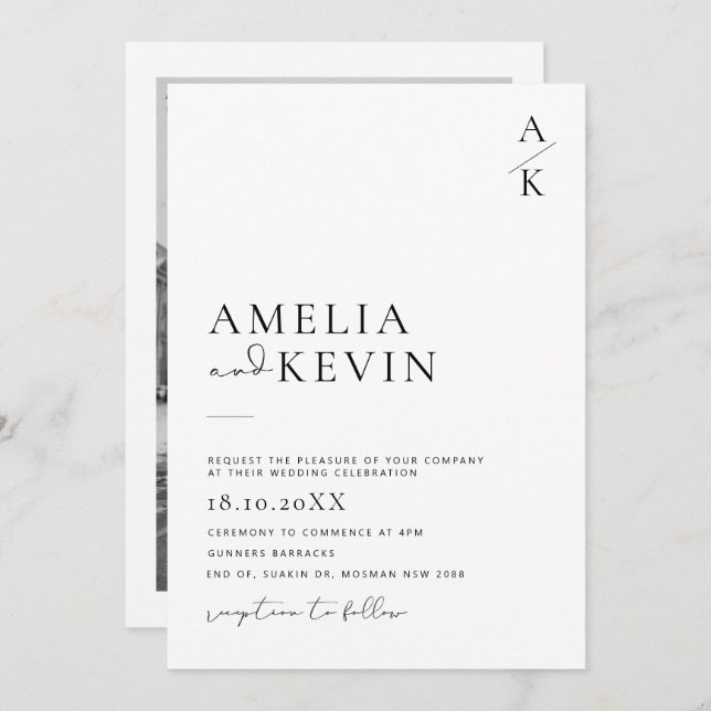 Modern och minimal typografi av bröllop inv inbjudningar (Fram/baksida)