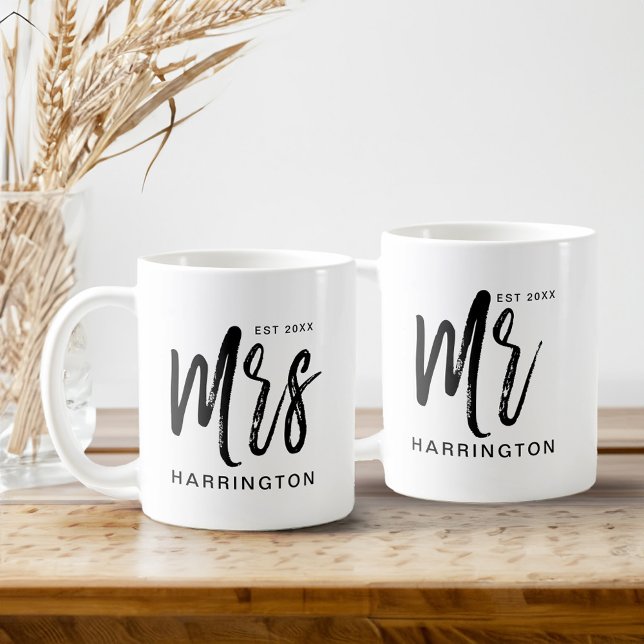 Modern och minimal typografi, fru Wifey Kaffemugg (Modern & Minimal Typographic Mrs Wifey & Mr. Hubby Coffee Mug)