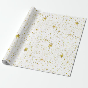 Modern och minimal vit/Guld julstjärna Presentpapper