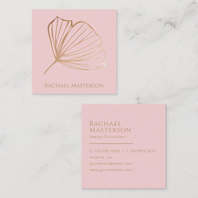 Modern och minimalistisk enkel Rosa och Guld Fyrkantigt Visitkort (Fram/baksida)