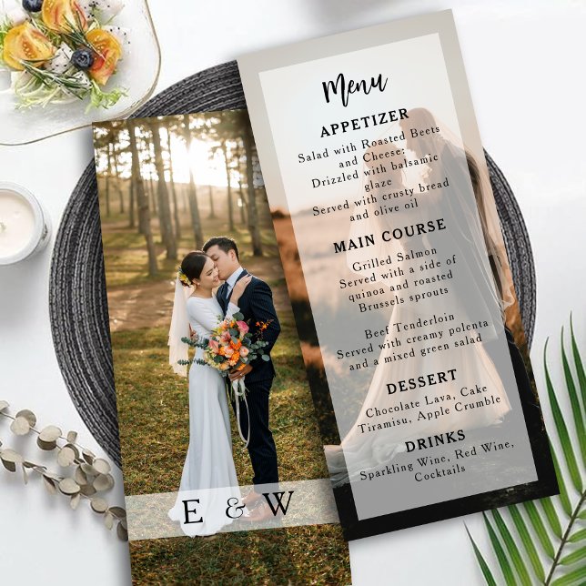 Modern och minimalistisk fotoövertäckning Bröllop Meny (Modern & Minimalist Photo Overlay Wedding Menu)