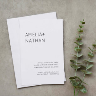 Modern och minimalistisk namn bröllop inbjudningar