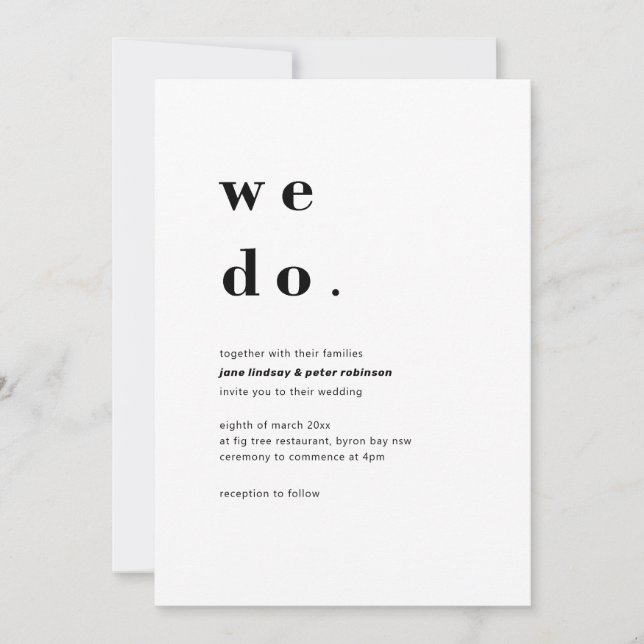 Modern och minimalistisk typografi i bröllop inbjudningar (Framsida)