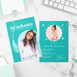 Modern och Retro Teal Studenten-inbjudan Inbjudningar