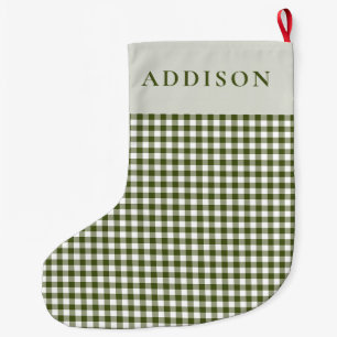 Modern och Rustik Grönt Gingham Stor Julstrumpa