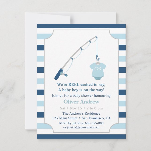 Modern och söt fiske-tema baby shower anpassad inbjudningar (Framsida)
