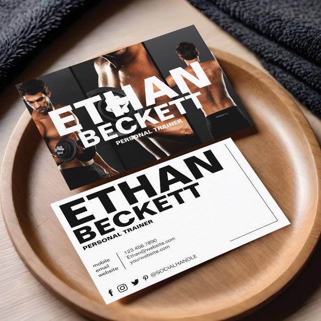 Modern och Trendig - personlig träningsfack 3 - fo Visitkort (Modern & Trendy Personal Trainer Fitness 3 Photo Business Card)