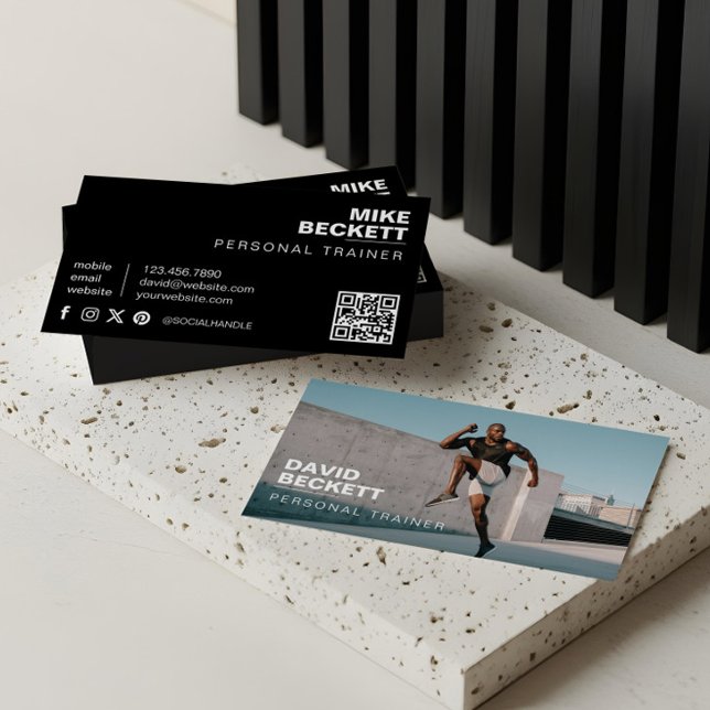 Modern och Trendig - personlig träningsfoto för tr Visitkort (Modern & Trendy Personal Trainer Fitness Photo Business Card)