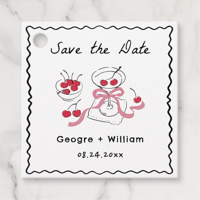 Modern och vismisk Rosa CocktailHand Drawn Bröllop Gåvor Etiketter (Framsida)