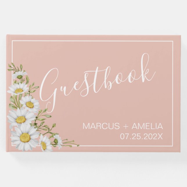 Modern  och vita Daisy Bröllop Guestbook Gästböcker (Framsida)