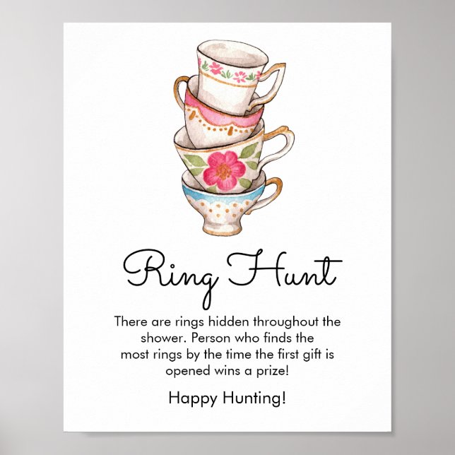 Modern - och White Tea Party Ring Hunt-spel Poster (Framsidan)