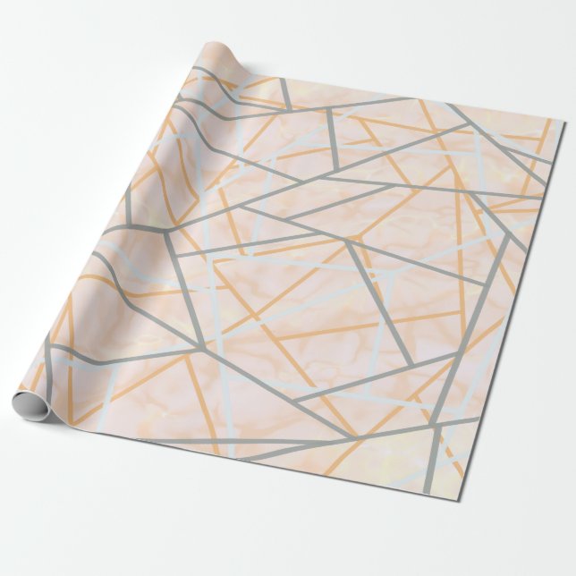 Modern Ochre och Grått Geometric Linjer Presentpapper (Utrullad)
