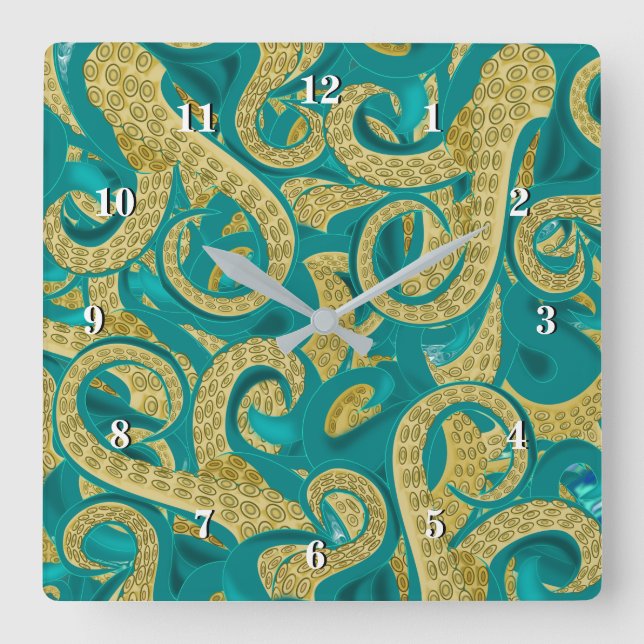 Modern Octopus Art Wall Clock - Målning Fyrkantig Klocka (Framsida)