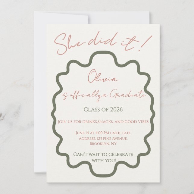 Modern Off-White Hon Gjorde Det Examen Fest Inv Inbjudningar (Framsida)