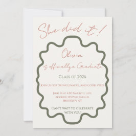 Modern Off-White She Did It Graduation Party  Inv Inbjudningar