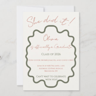 Modern Off-White She Did It Graduation Party  Inv Inbjudningar