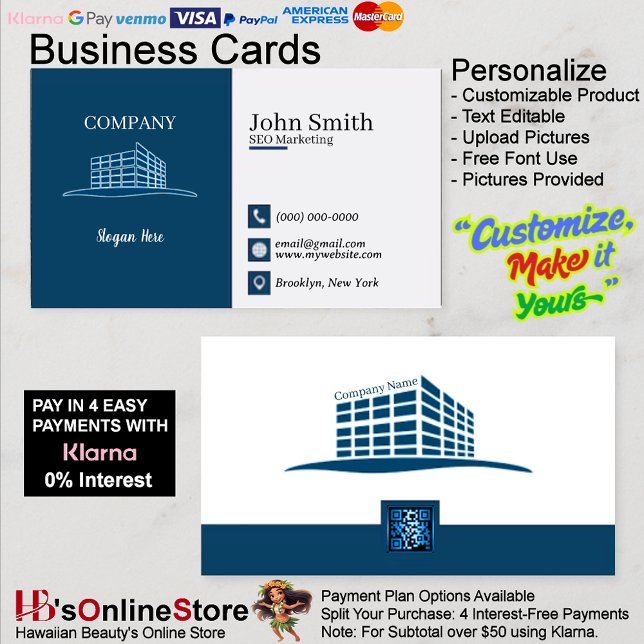 Modern Office Logotyp Navy SEO Marknadsföring QR-k Visitkort (Modern Office Logo Navy SEO Marketing QR Code Business Card 2.)