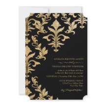 Modern offset Damask bröllopsinbjudan Faux Guld