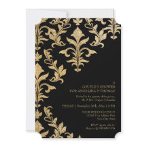 Modern offset Damask bröllopsinbjudan Faux Guld