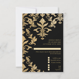 Modern Offset Guld och Black Damask Wedlings OSA Inbjudningar