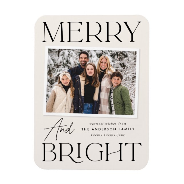 Modern ögonblicksbild - merry och Bright Photo Magnet (Vertikal)