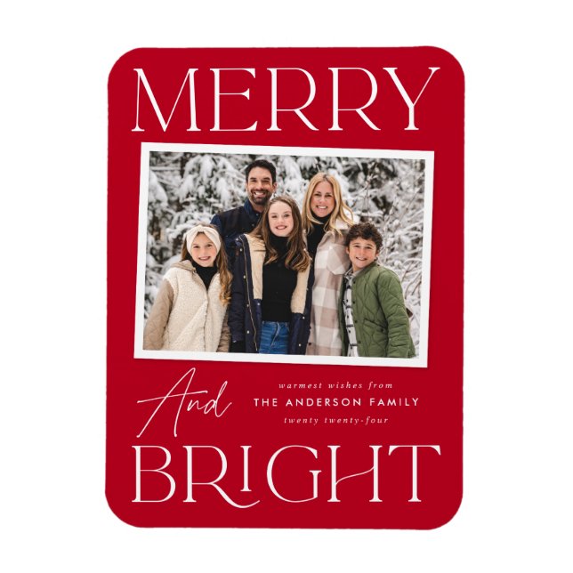 Modern ögonblicksbild - merry och Bright Photo Magnet (Vertikal)