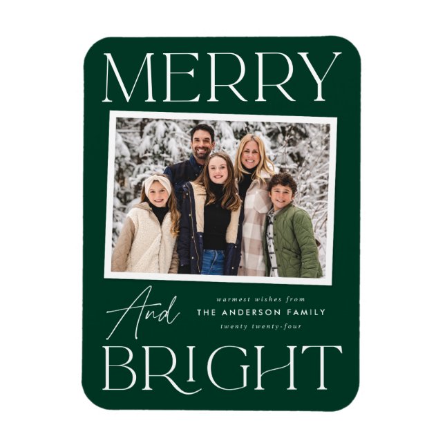 Modern ögonblicksbild - merry och Bright Photo Magnet (Vertikal)