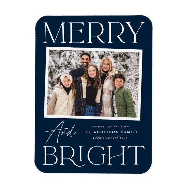 Modern ögonblicksbild - merry och Bright Photo Magnet (Vertikal)