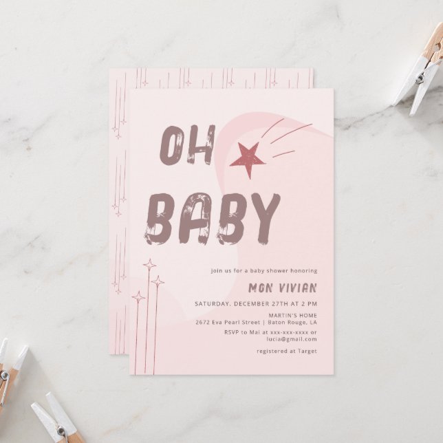 Modern Oh Baby Beige Aesthetic Baby Shower Inbjudningar (Fram/Back In Situ)