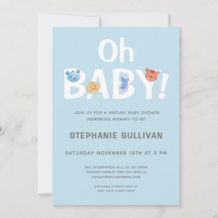Modern Oh Baby blue Boy Virtuell Baby Shower Inbjudningar
