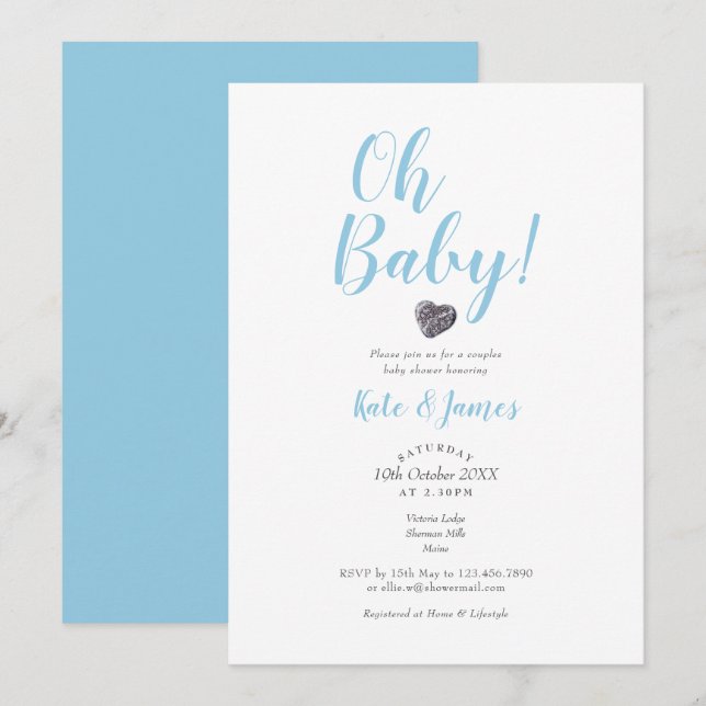 Modern Oh Baby Boy Par Invitation Inbjudningar (Fram/baksida)