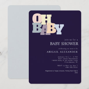 Modern Oh Baby Navy Baby Shower Inbjudningar