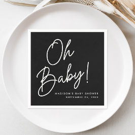 Modern Oh Baby Script Black and White Baby Shower Pappersservett
