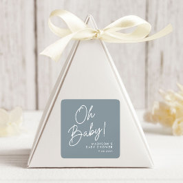Modern Oh Baby Script Damblå Bebis Bjudning Fyrkantigt Klistermärke